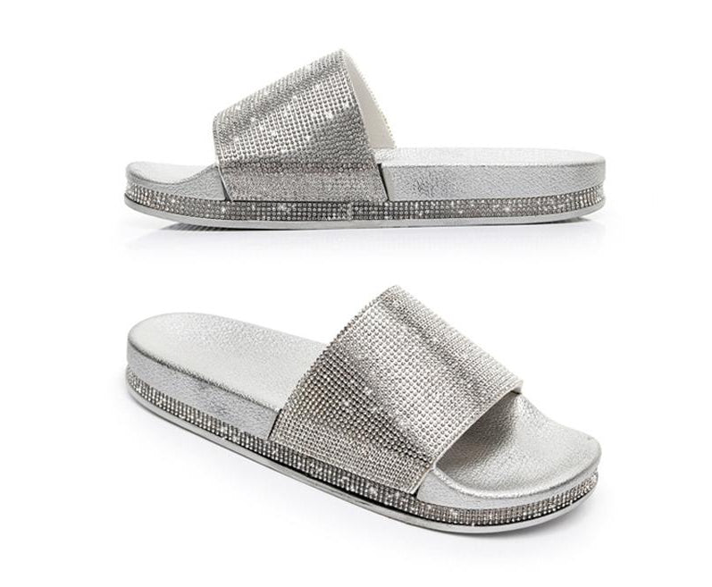 WW | Kristall Diamant Slides mit Besatz Sandalen