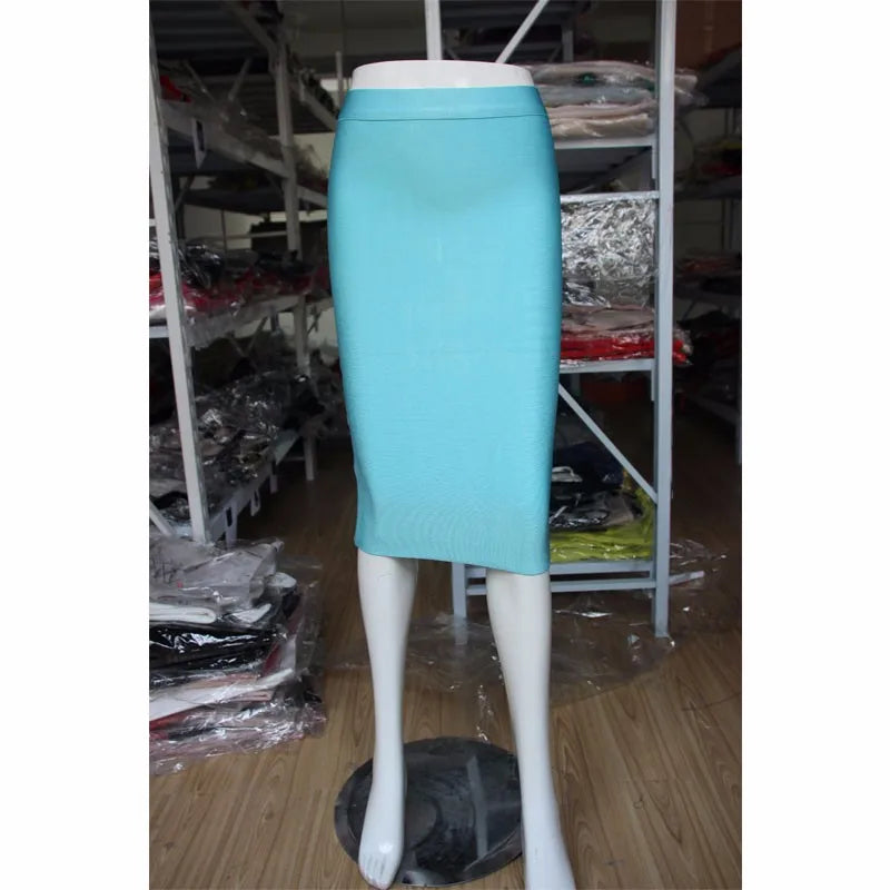 WW | Wholesale Women's Summer Fashion Sexy Black Blue Orange Red Beige Bandage Skirt Designer A-Line Pencil Skirt Faldas 60cm