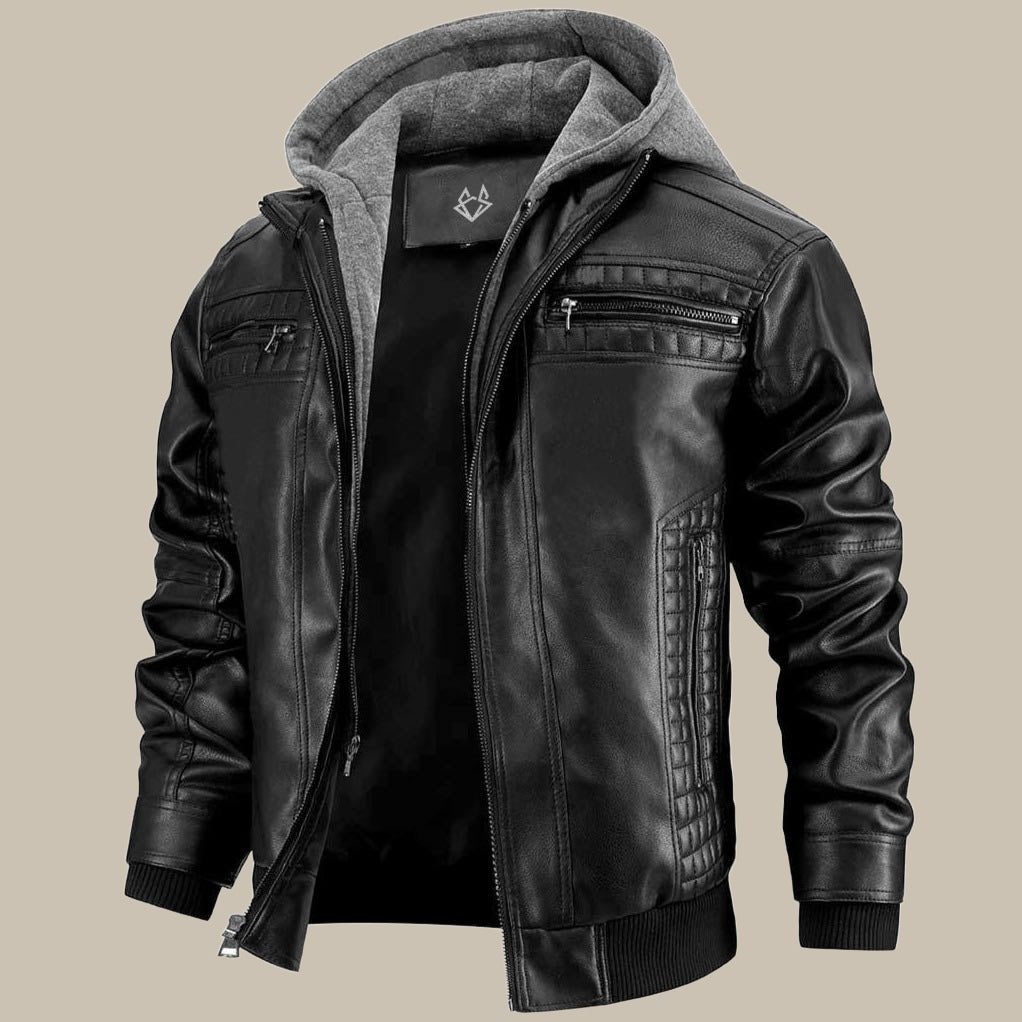 WW | Premium High-Quality Leather Jacket with Hood for Men