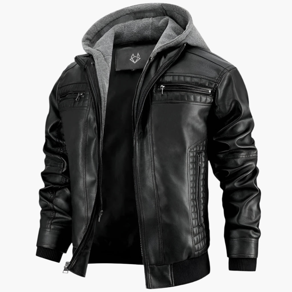 WW | Urban Streetwear Kunstlederjacke mit abnehmbarer Kapuze - Modische Übergangsjacke für Alltag und Freizeit