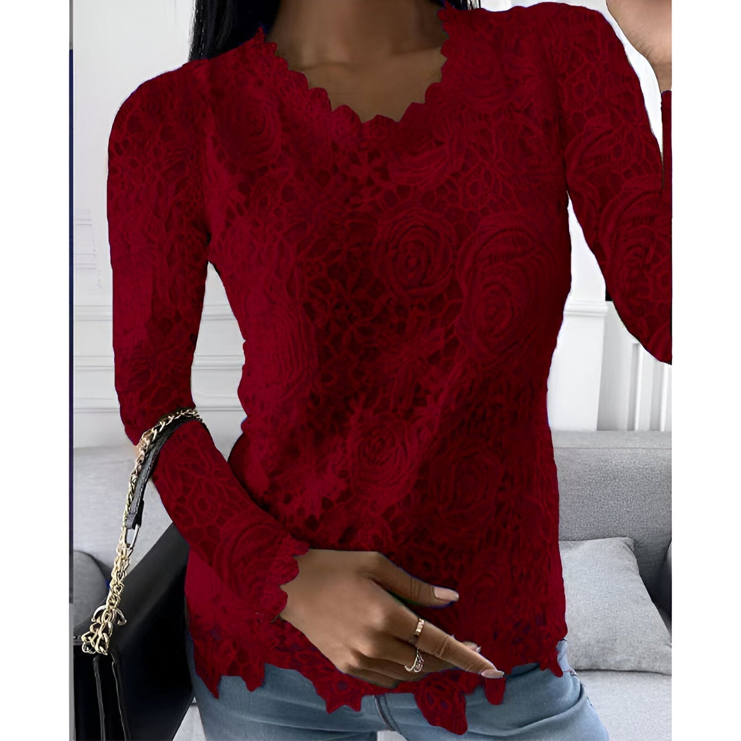 WW | Elegant Lace Blouse with Long Sleeves
