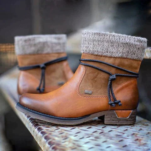 WW | Ankle Boots Knitted Cuff Comfortable Heel Durable Sole