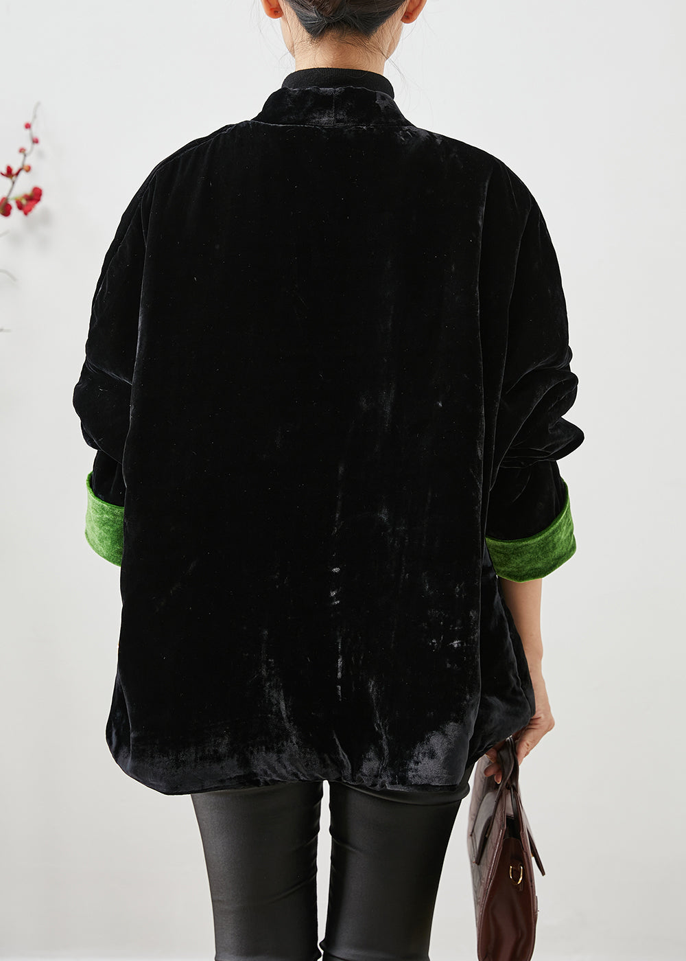 WW | Black Chinese Button Thick Cotton Padded Silk Velvet Coats Winter
