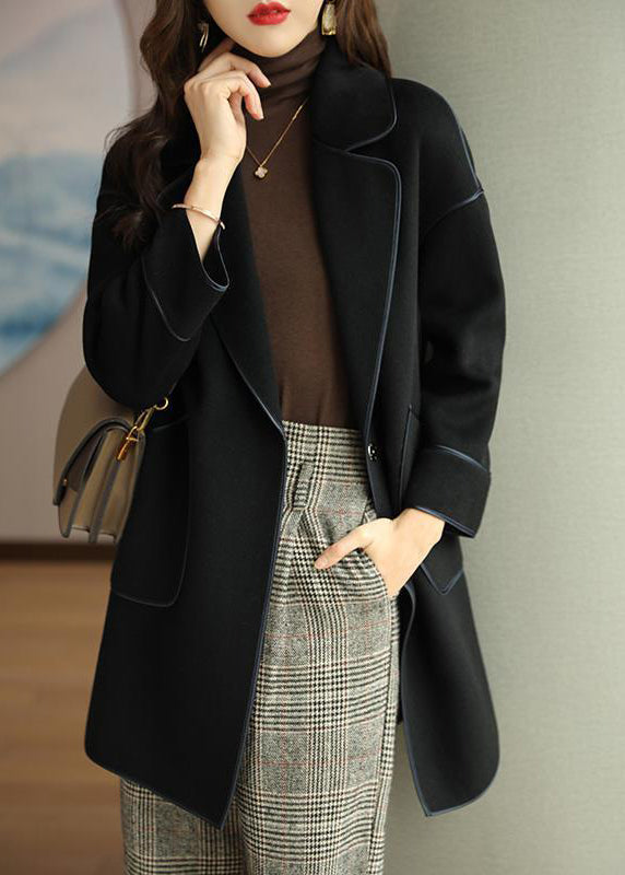 WW | Black Peter Pan Collar Patchwork Wool Jackets