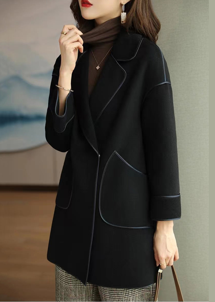 WW | Black Peter Pan Collar Patchwork Wool Jackets