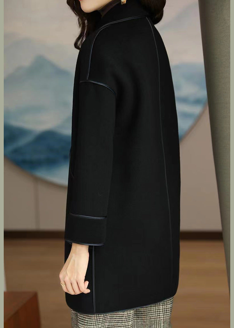 WW | Black Peter Pan Collar Patchwork Wool Jackets