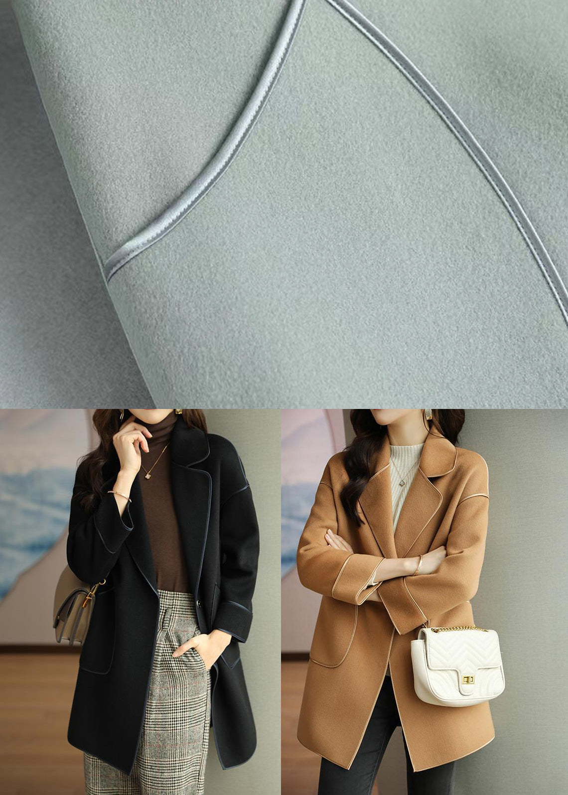 WW | Black Peter Pan Collar Patchwork Wool Jackets