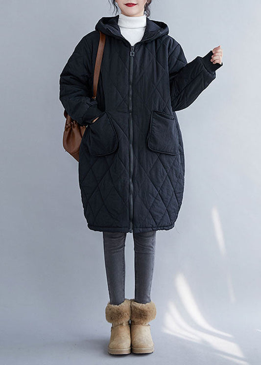 WW | Schwarzer kariert Patchwork Kapuzenparka Mäntel mit langen Ärmeln