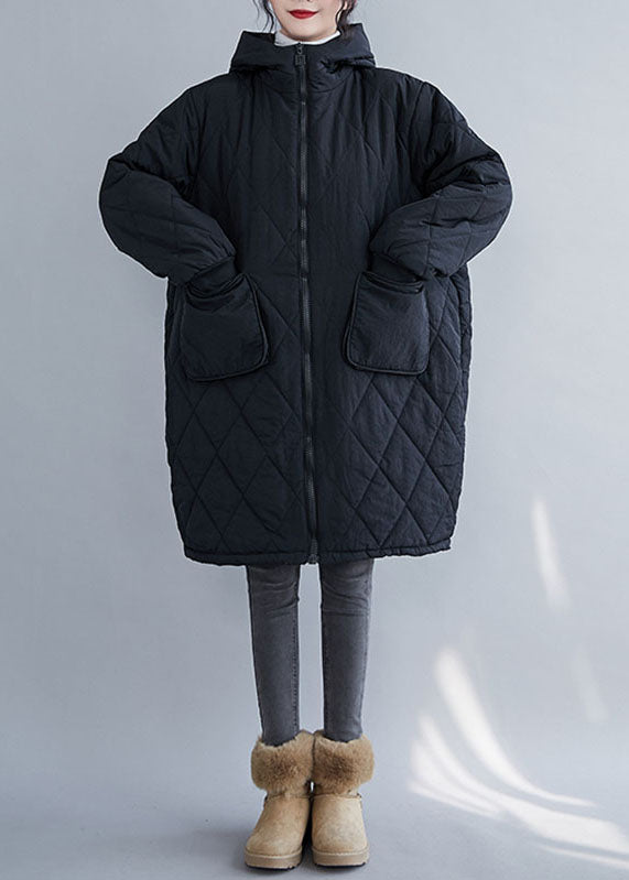 WW | Schwarzer kariert Patchwork Kapuzenparka Mäntel mit langen Ärmeln