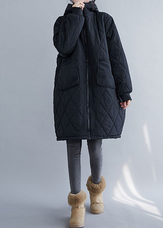 WW | Schwarzer kariert Patchwork Kapuzenparka Mäntel mit langen Ärmeln
