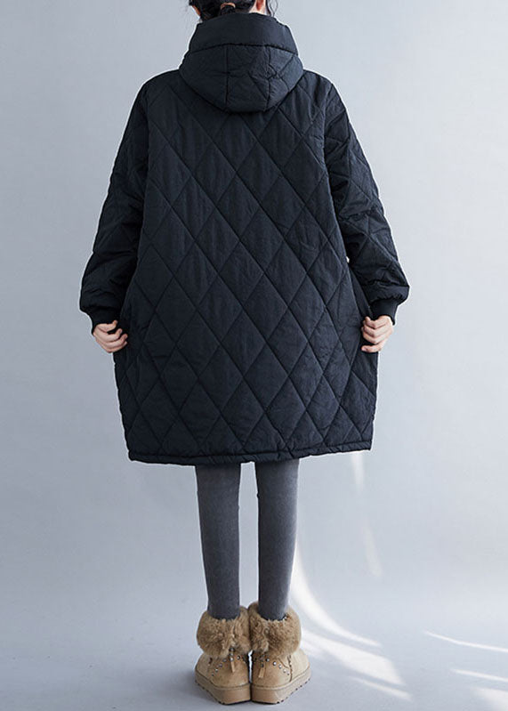 WW | Schwarzer kariert Patchwork Kapuzenparka Mäntel mit langen Ärmeln