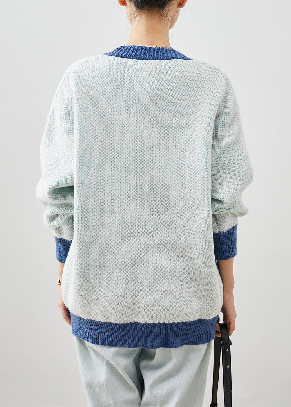 WW | Blauer Oversized Print Strickmäntel Winter