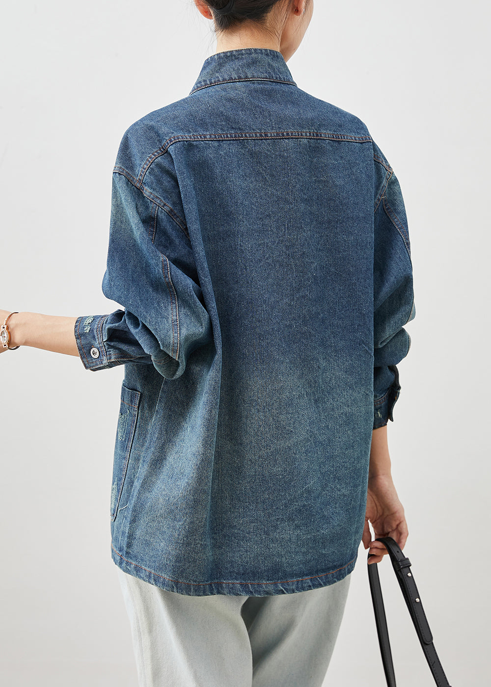 WW | Blue Stand-up Collar Chinese Button Cotton Jackets