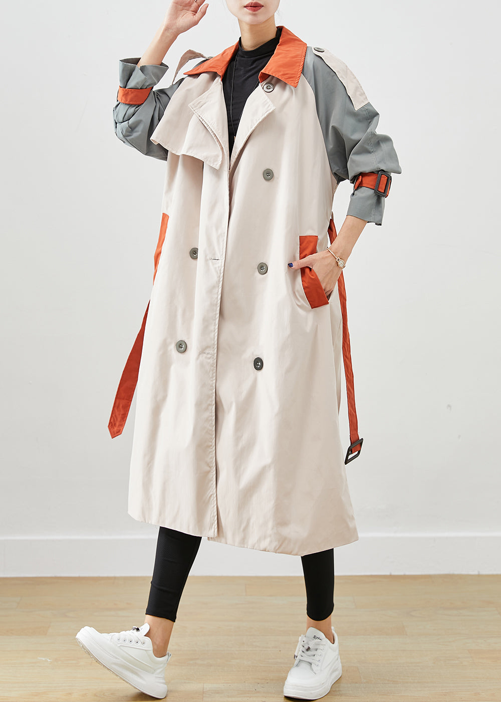 WW | Color Block Double-Breasted Patchwork Cotton Coats