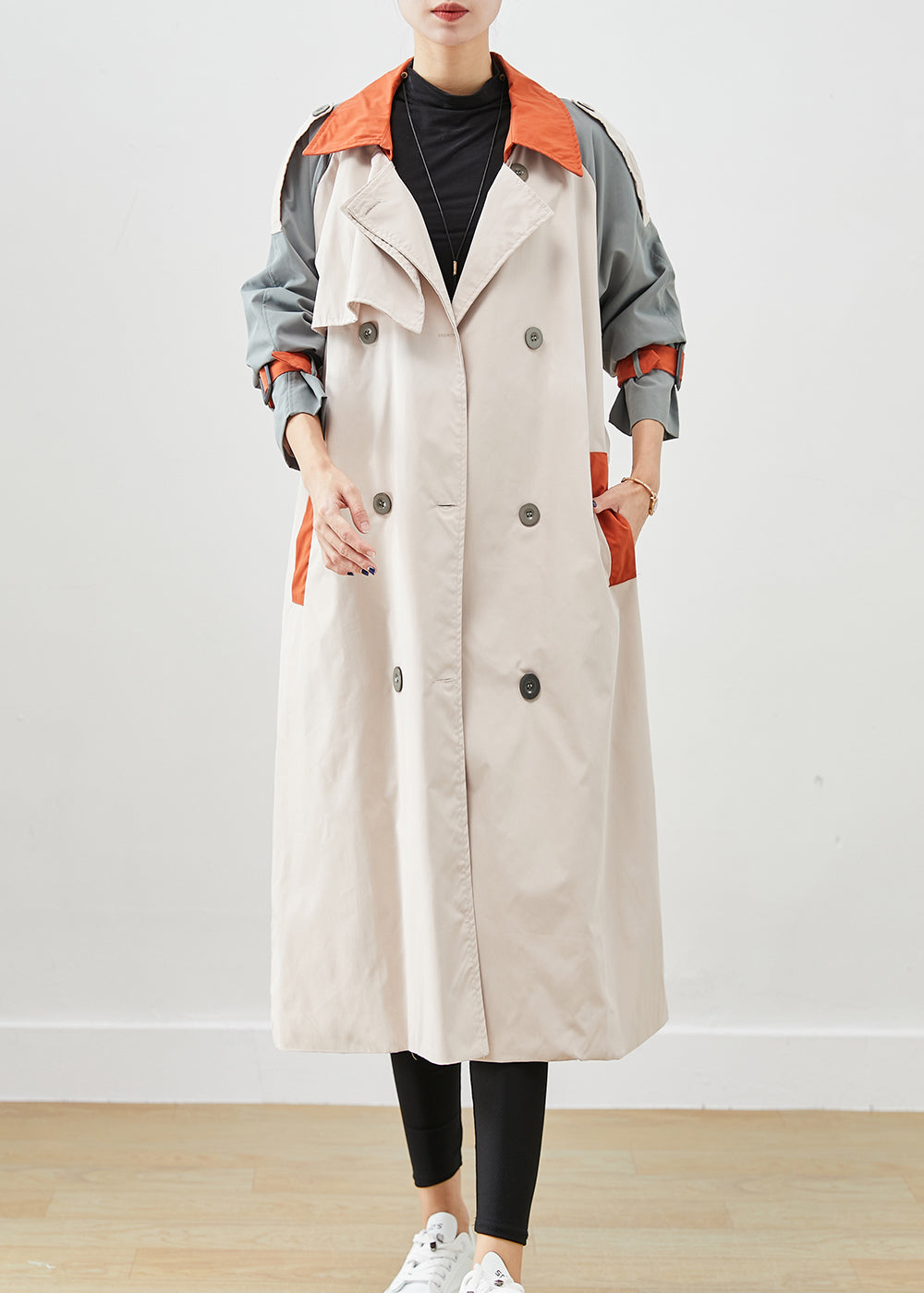 WW | Color Block Double-Breasted Patchwork Cotton Coats