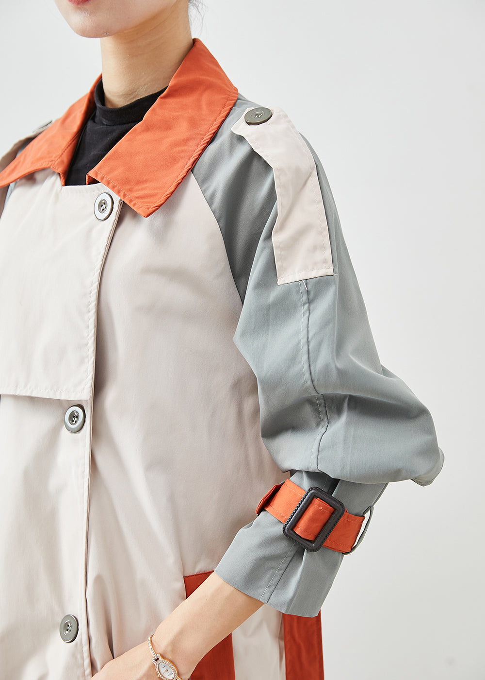 WW | Color Block Double-Breasted Patchwork Cotton Coats