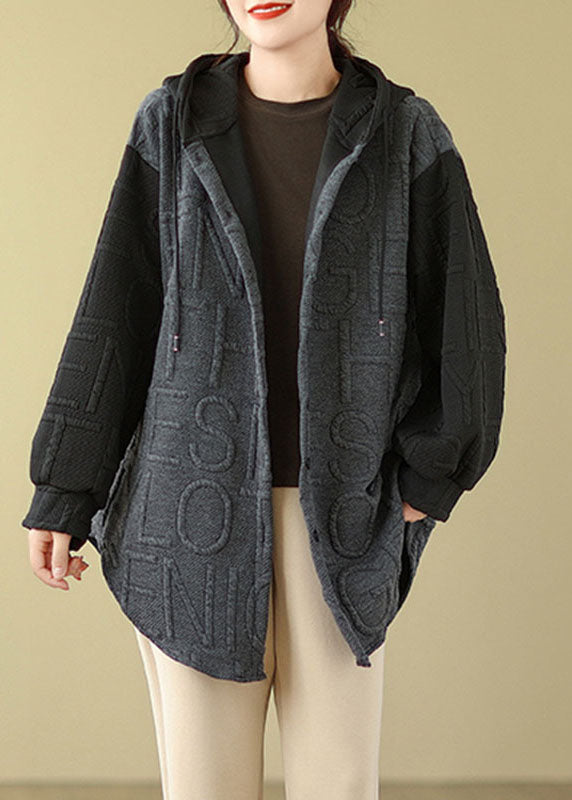 WW | Grey Patchwork Hooded Coats Long Sleeves