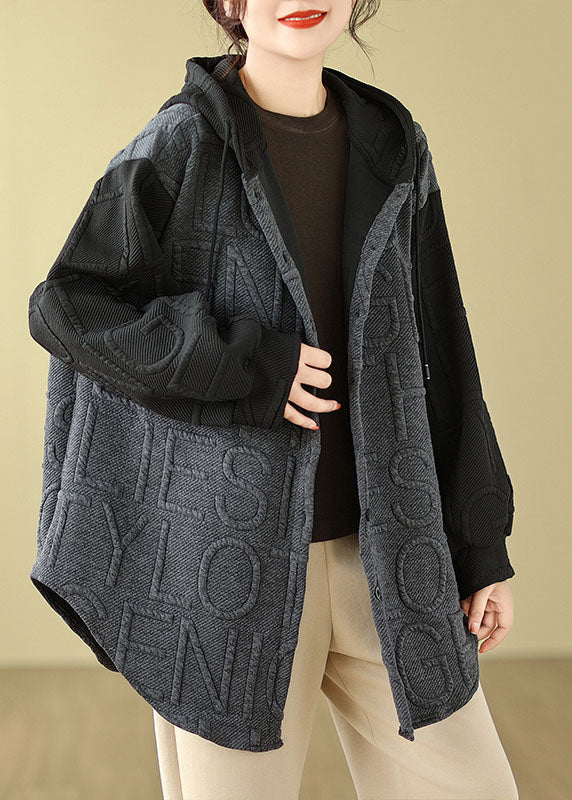 WW | Grey Patchwork Hooded Coats Long Sleeves