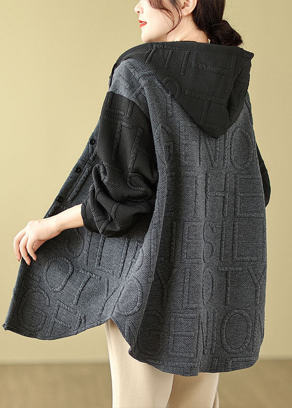 WW | Grey Patchwork Hooded Coats Long Sleeves