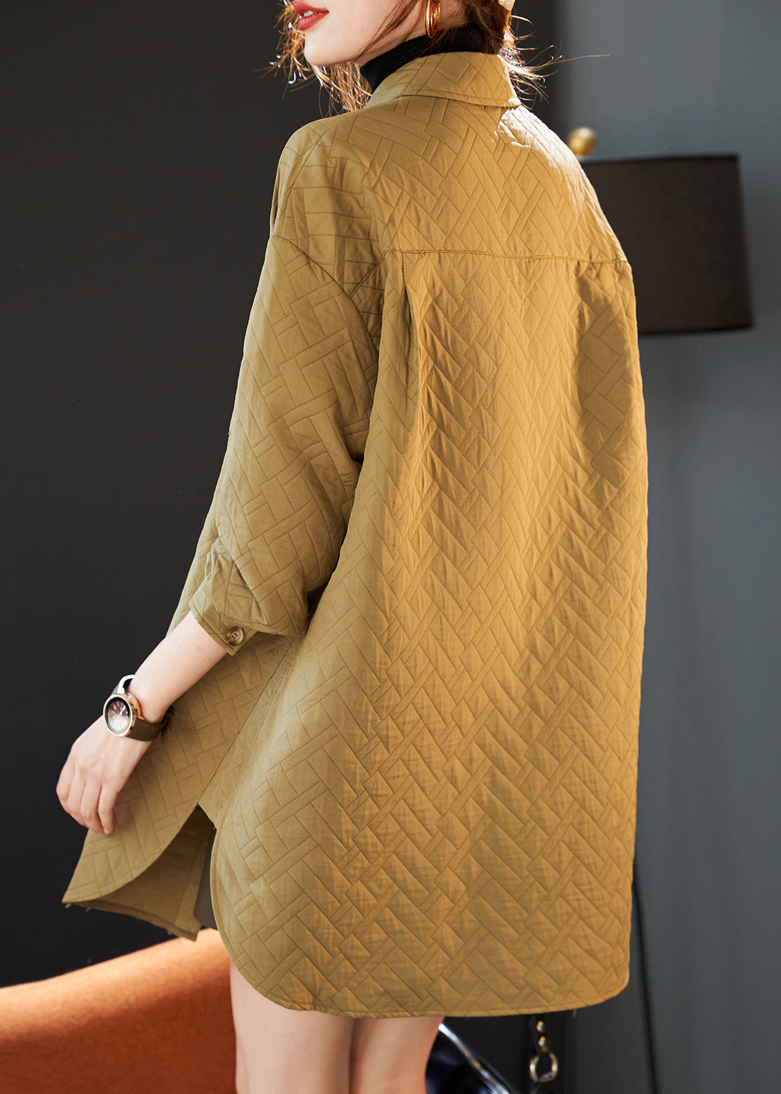 WW | Khaki Oversized Side Slit Spandex Coats