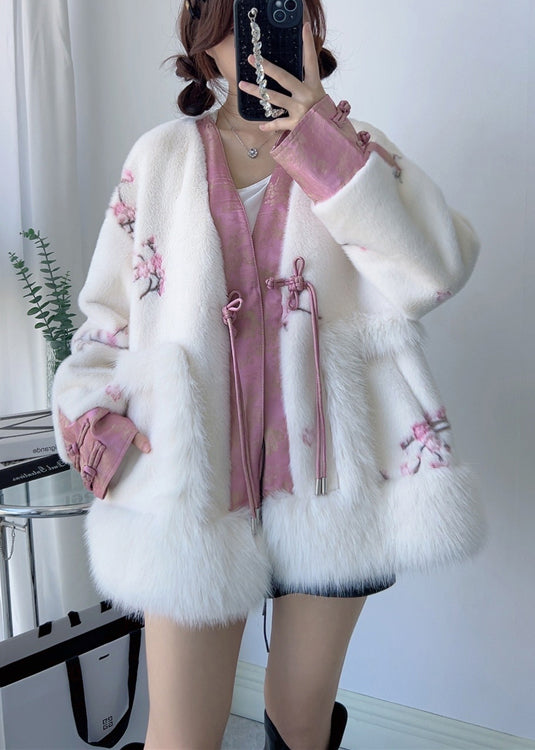 WW | Retro Blue V-Neck Tassel Mink Cashmere Coats Winter