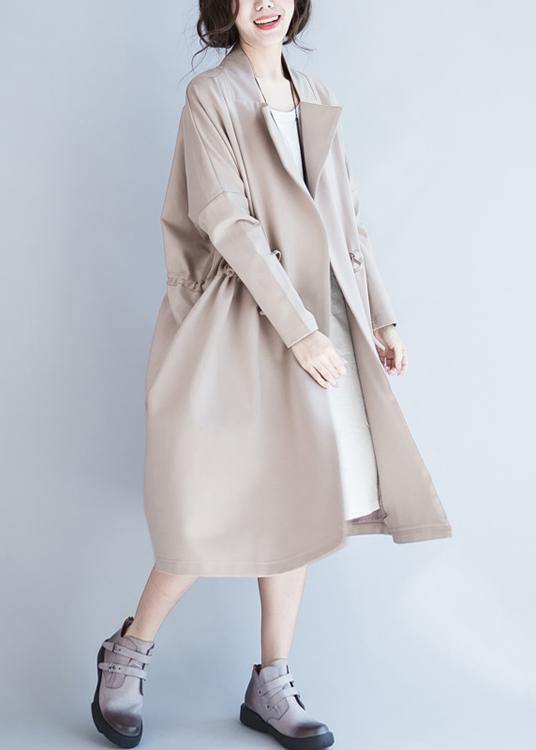 WW | beige Mode Tunika Mäntel Design Notched Kordelzug Damenmäntel