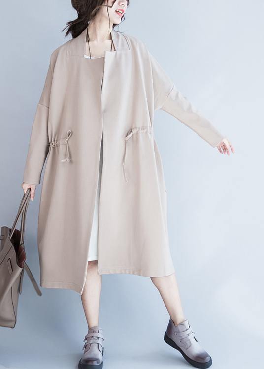 WW | beige Mode Tunika Mäntel Design Notched Kordelzug Damenmäntel