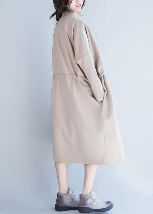 WW | beige Mode Tunika Mäntel Design Notched Kordelzug Damenmäntel