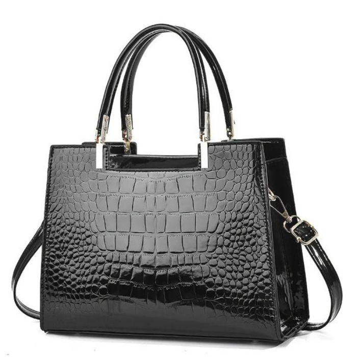 WW | Glänzende Tote Bag mit Krokodilmuster und langem Riemen