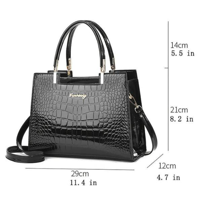 WW | Glänzende Tote Bag mit Krokodilmuster und langem Riemen