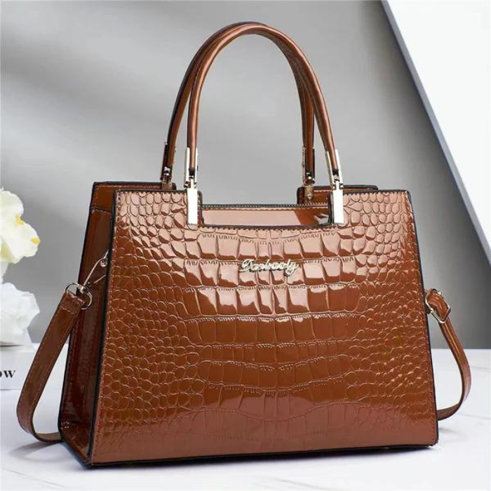 WW | Glänzende Tote Bag mit Krokodilmuster und langem Riemen