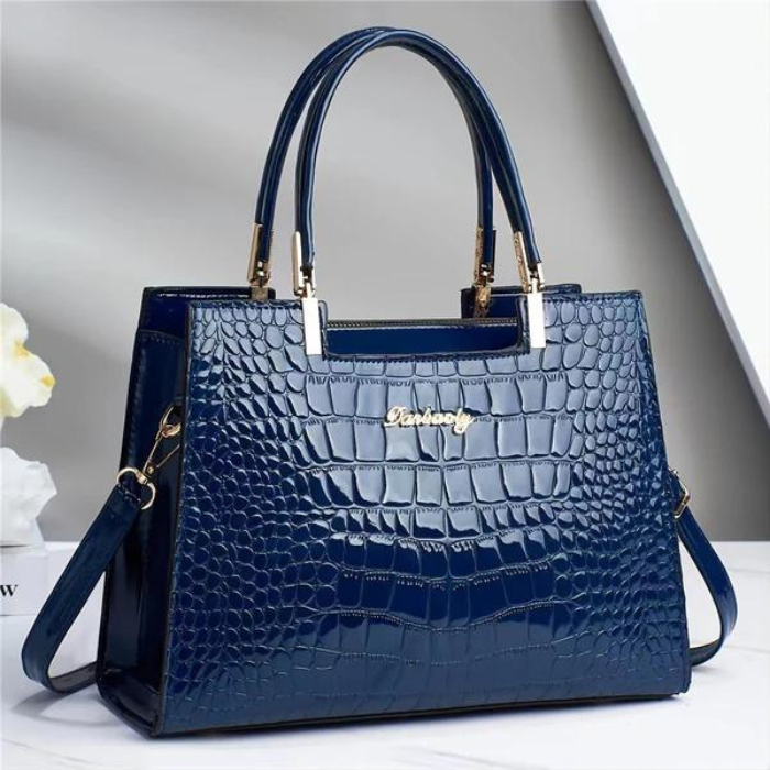 WW | Glänzende Tote Bag mit Krokodilmuster und langem Riemen