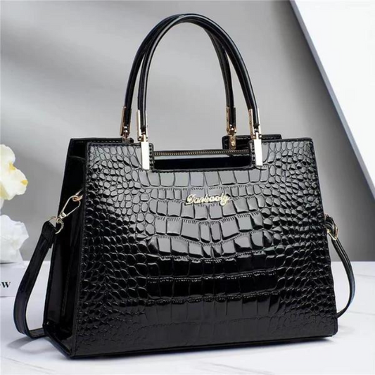 WW | Glänzende Tote Bag mit Krokodilmuster und langem Riemen