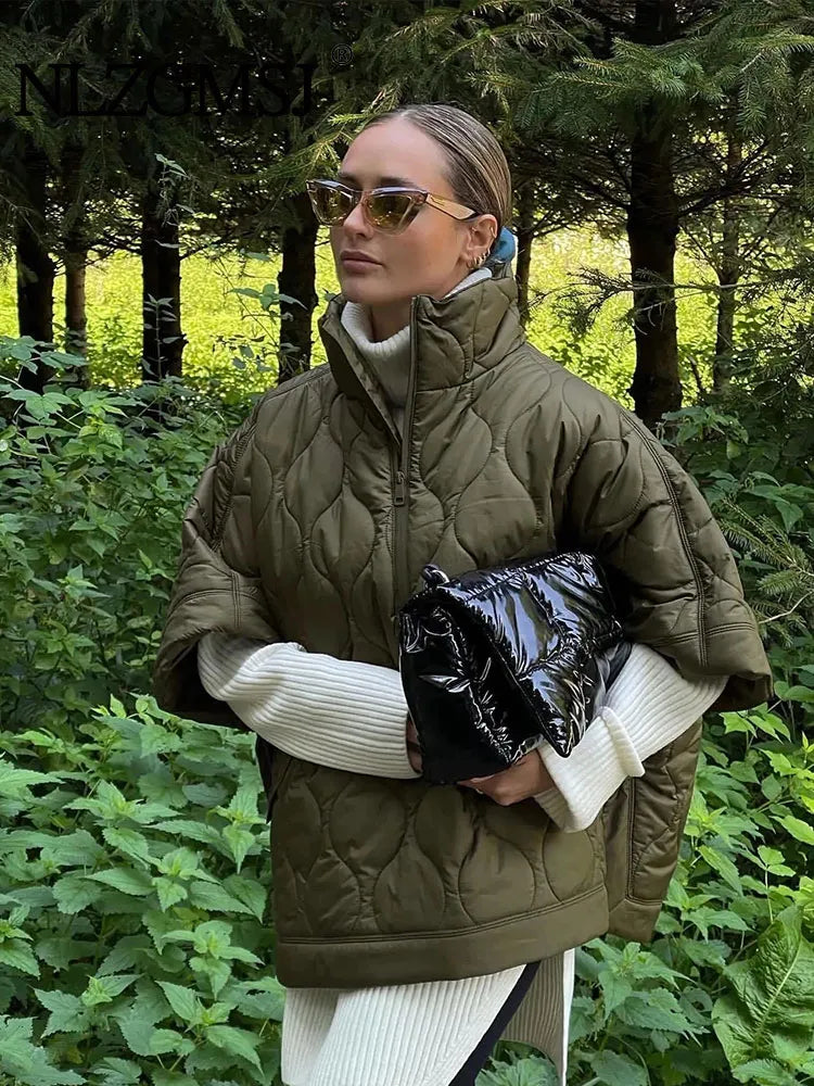 WW | Damen Wattierte Winterjacke mit Kurzen Ärmeln und Hohem Kragen