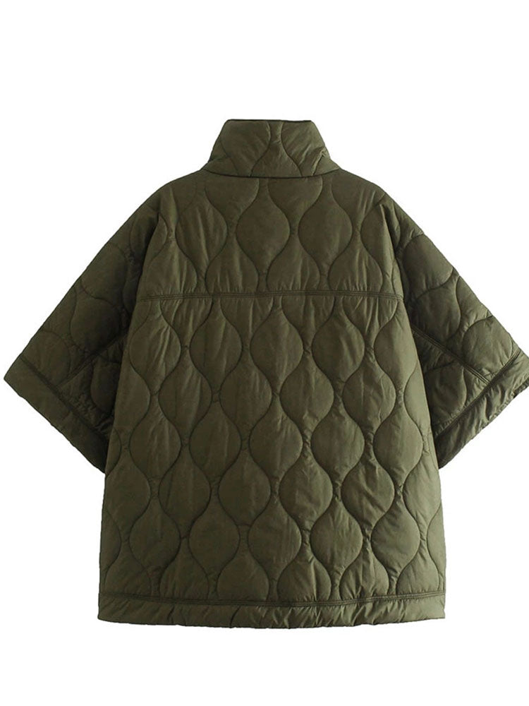 WW | Damen Wattierte Winterjacke mit Kurzen Ärmeln und Hohem Kragen