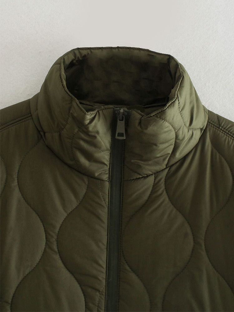 WW | Damen Wattierte Winterjacke mit Kurzen Ärmeln und Hohem Kragen