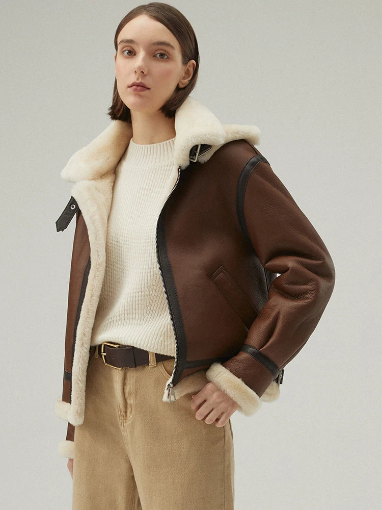 WW | Stylish Sheepskin Leather Jacket with Hood
