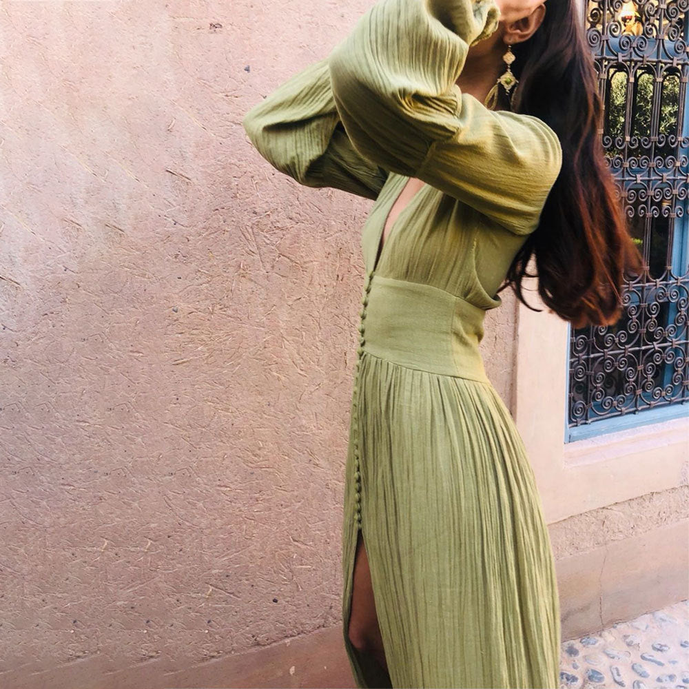 WW | Laternenärmel Langes Splitkleid