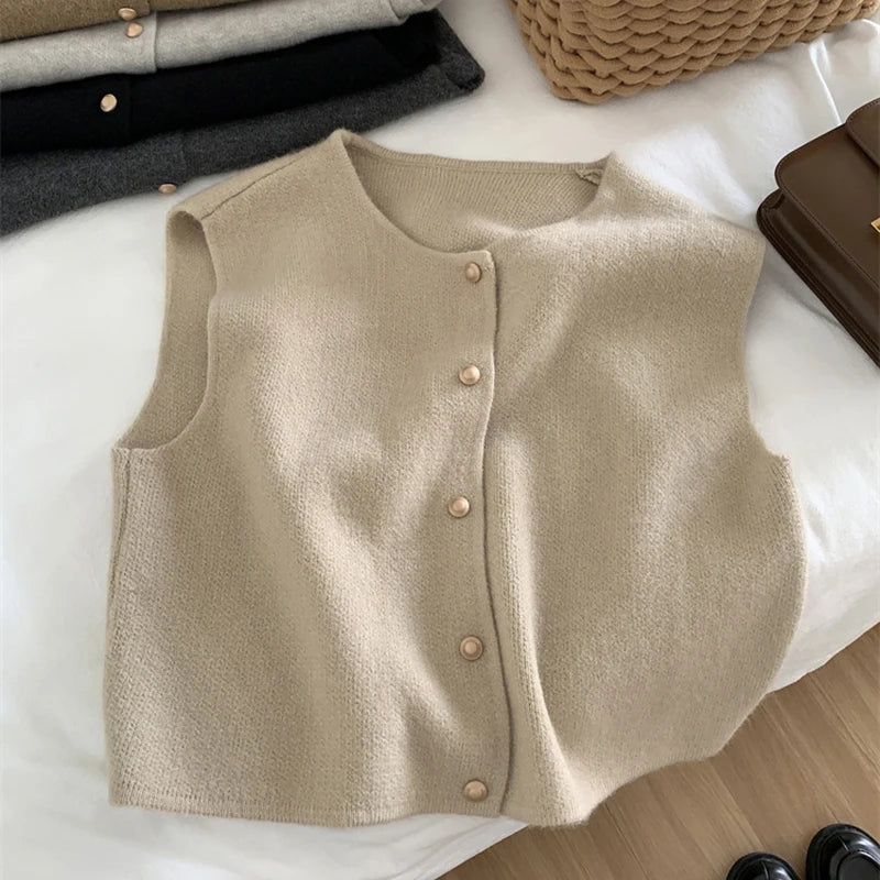 WW | Damen Strickjacke Ohne Ärmel mit Knopfverschluss