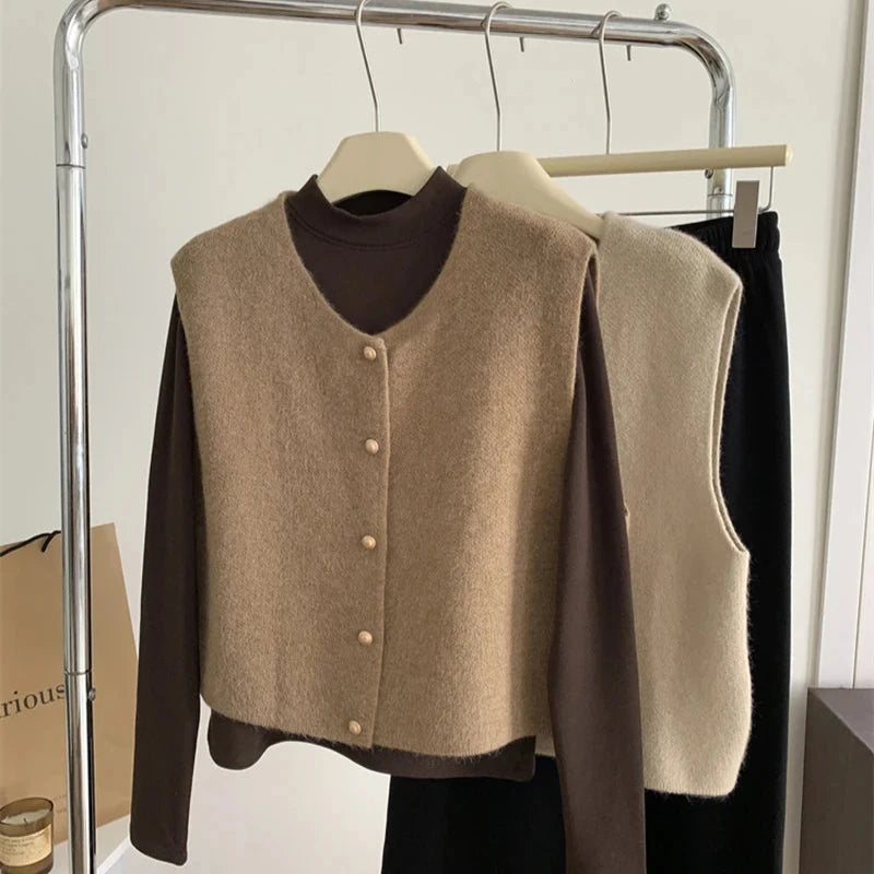 WW | Damen Strickjacke Ohne Ärmel mit Knopfverschluss