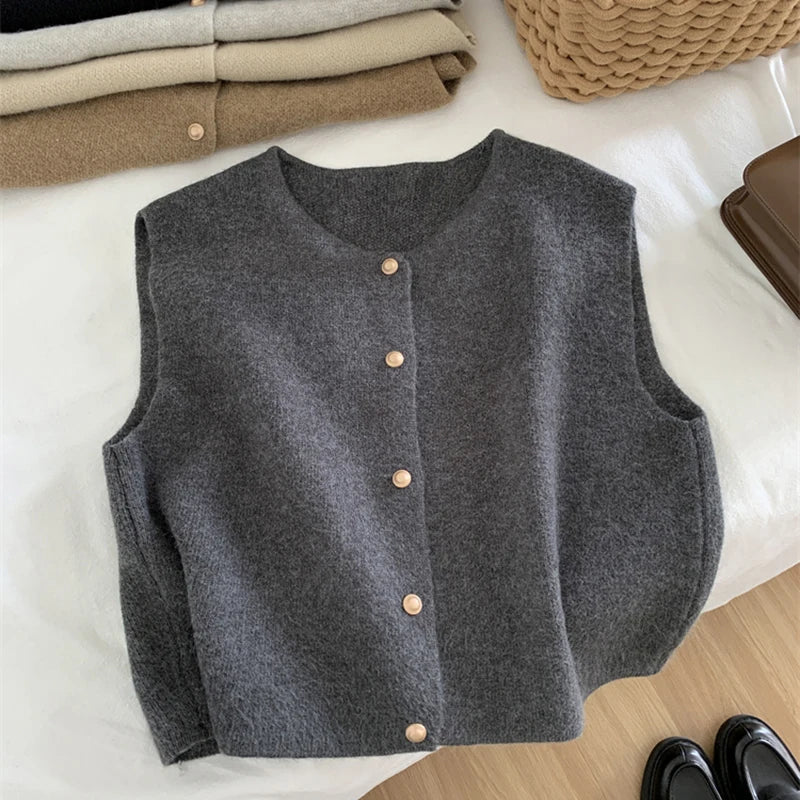WW | Damen Strickjacke Ohne Ärmel mit Knopfverschluss