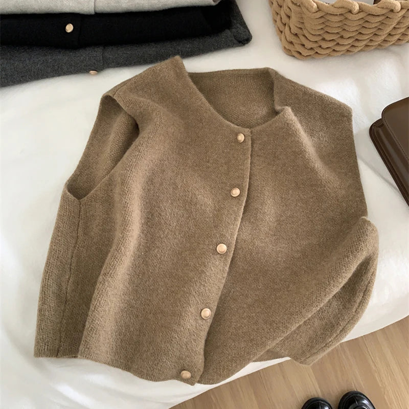 WW | Damen Strickjacke Ohne Ärmel mit Knopfverschluss