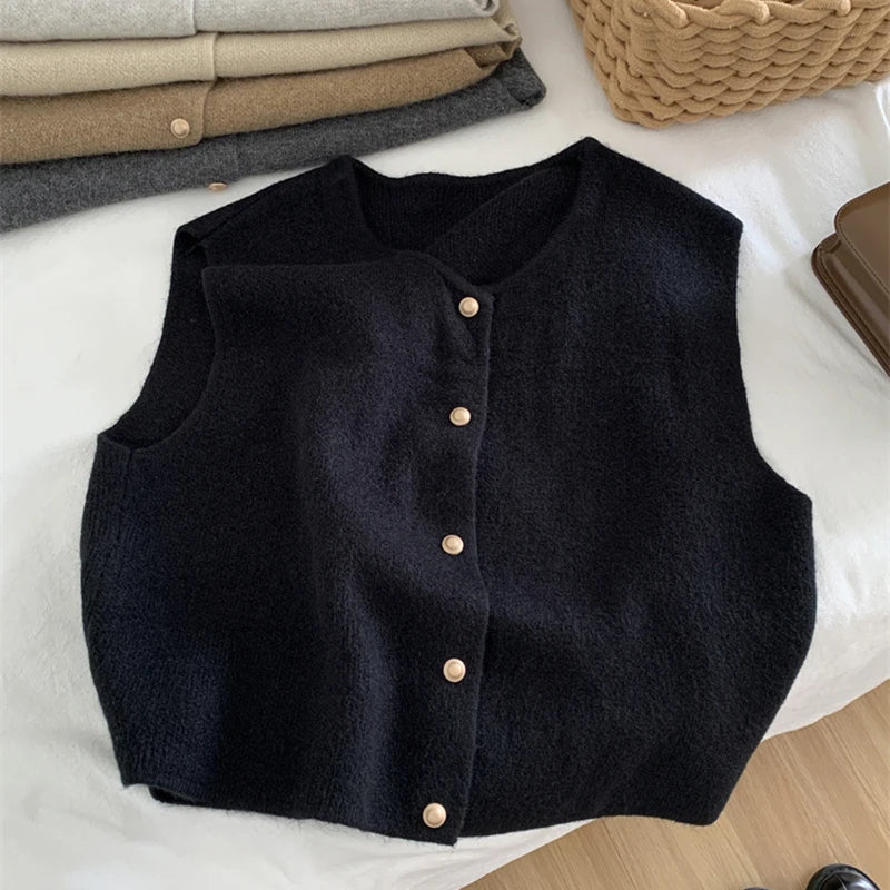 WW | Damen Strickjacke Ohne Ärmel mit Knopfverschluss