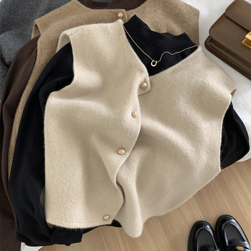 WW | Damen Strickjacke Ohne Ärmel mit Knopfverschluss