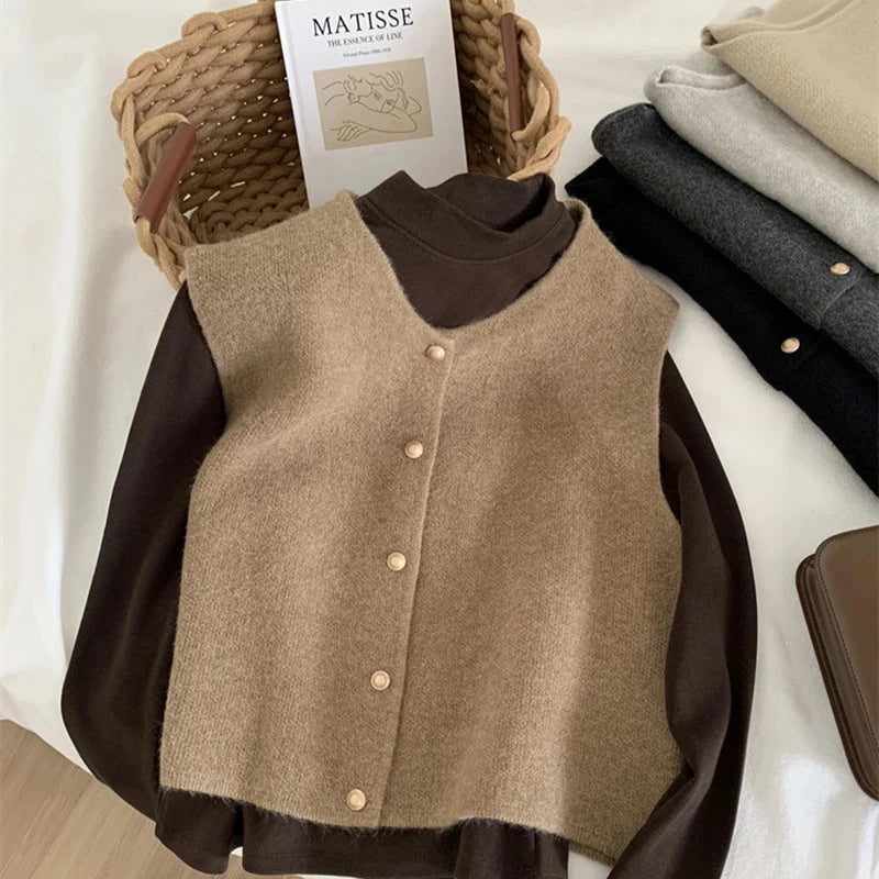 WW | Damen Strickjacke Ohne Ärmel mit Knopfverschluss