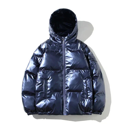 WW | Winddichte metallische Winter-Pufferjacke