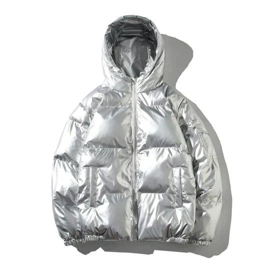 WW | Winddichte metallische Winter-Pufferjacke