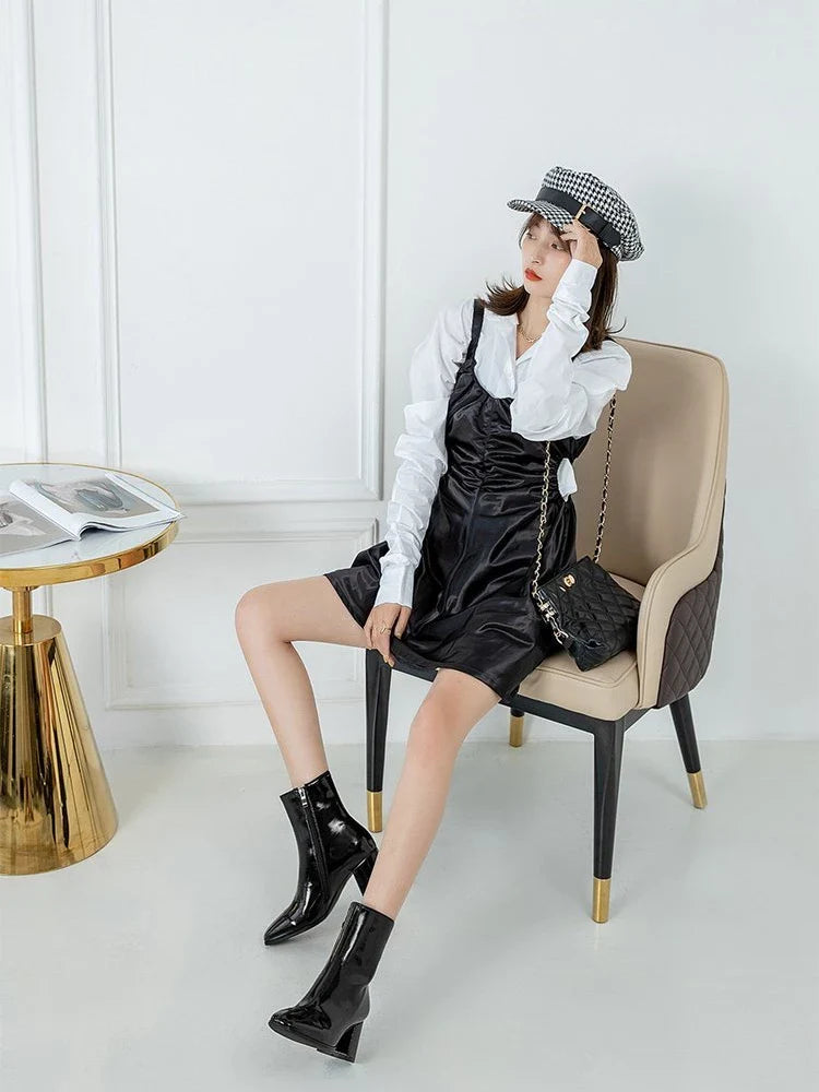 WW | Smooth Leather Ankle Boots with Zipper and Heel for Women - Ideal for Autumn/Winter