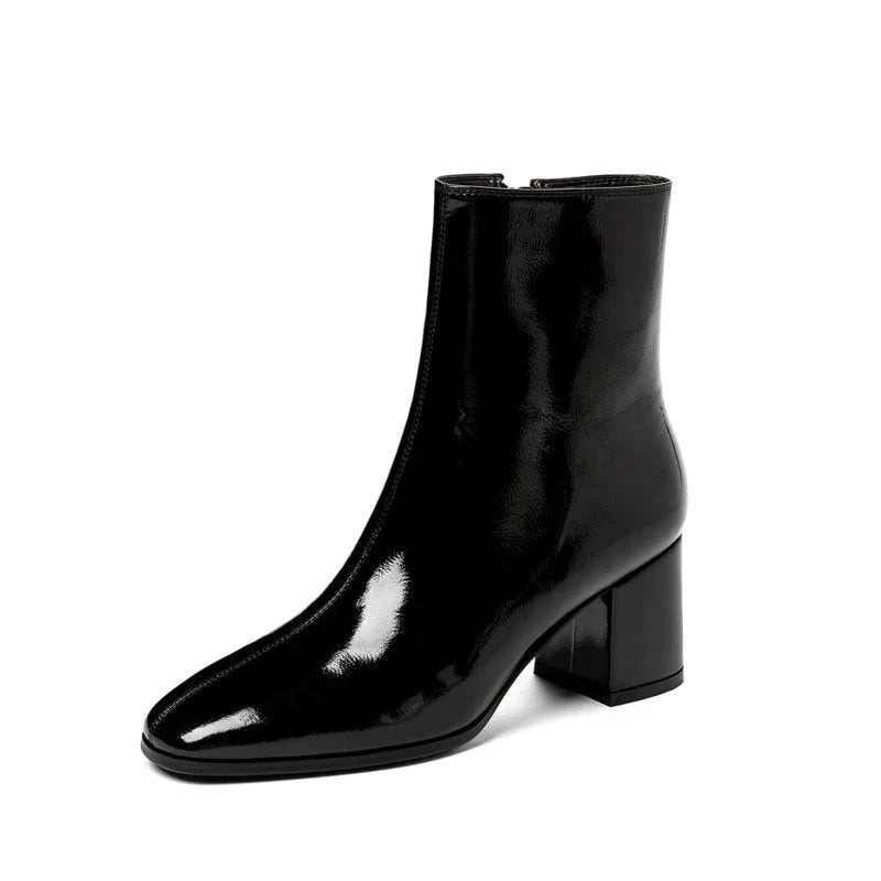WW | Smooth Leather Ankle Boots with Zipper and Heel for Women - Ideal for Autumn/Winter