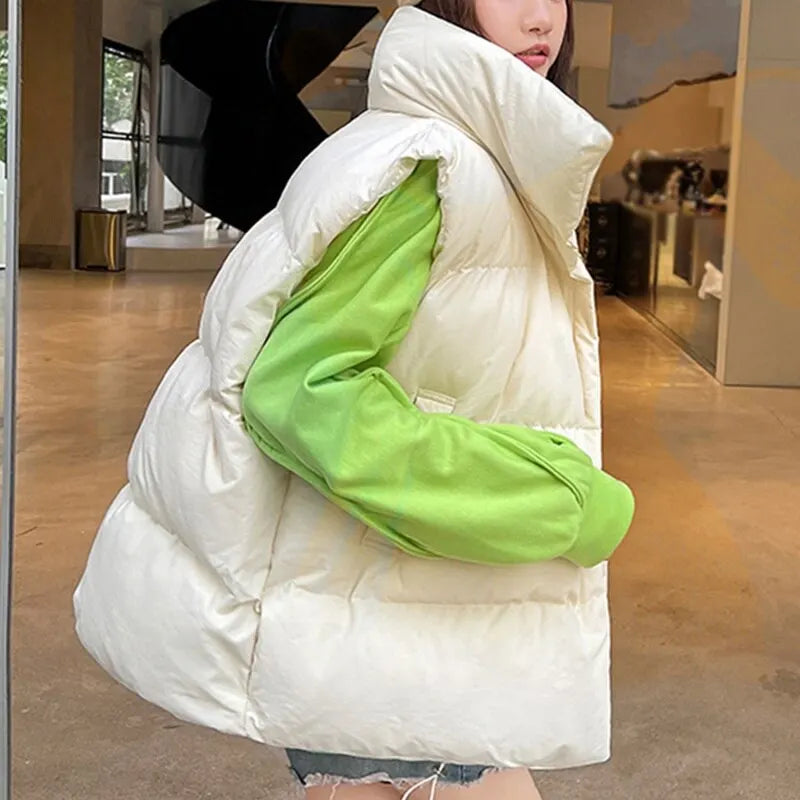 WW | Weste für Frauen - Dick gefütterte Daunenweste im lockeren Harajuku-Stil